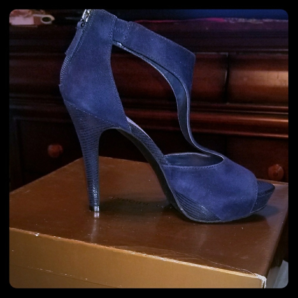 Audrey Brooke Navy Suede Heels